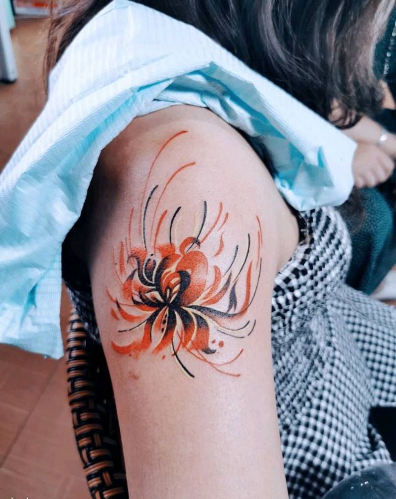 彼岸花纹身图片_手臂水彩水墨纹身图案