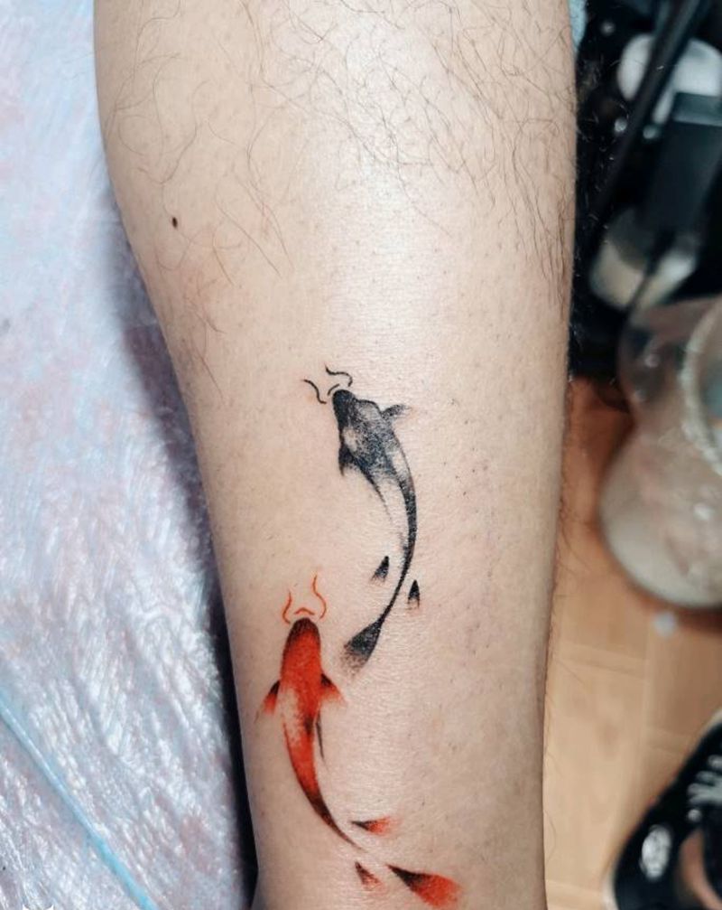 双鱼纹身图片_水墨水彩纹身图案