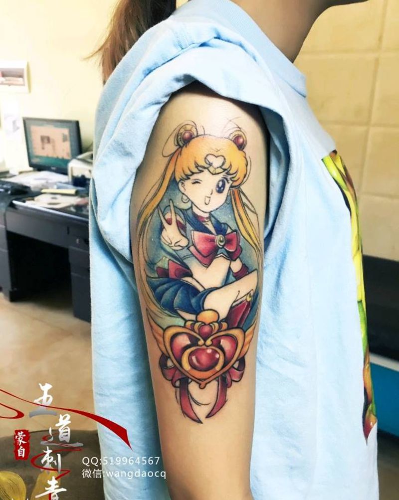 水冰月纹身图片_手臂手部水彩New School小清新美少女战士月冰月纹身图案