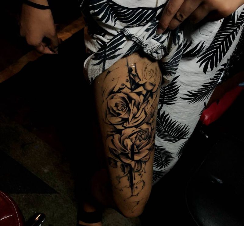 泼墨玫瑰（未完成）纹身图片