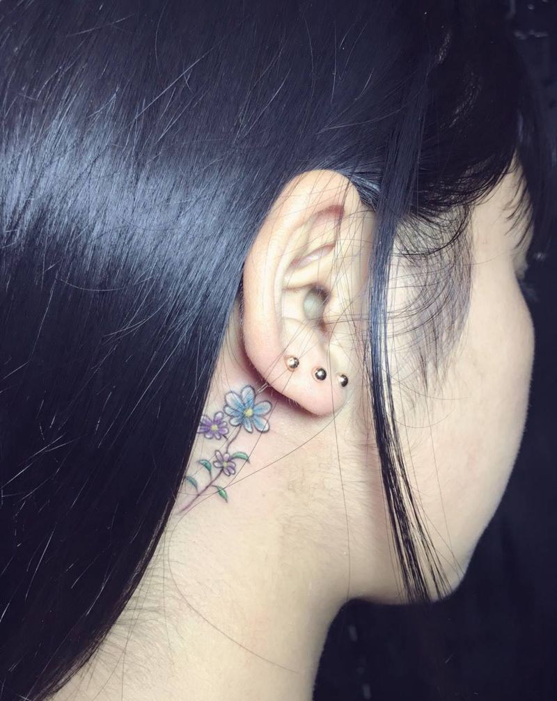 耳后小清新纹身图片