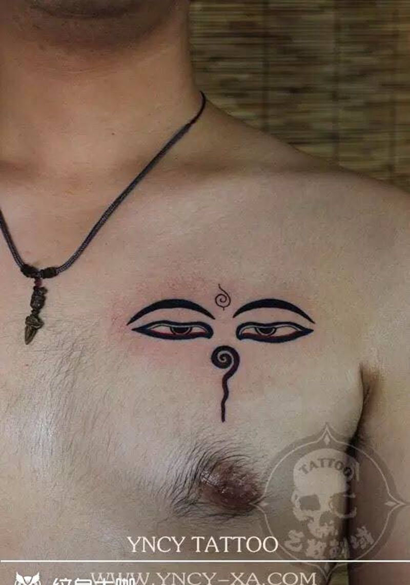 艺奴刺域纹身图片_成品胸部传统鬼神艺奴刺域纹身图案