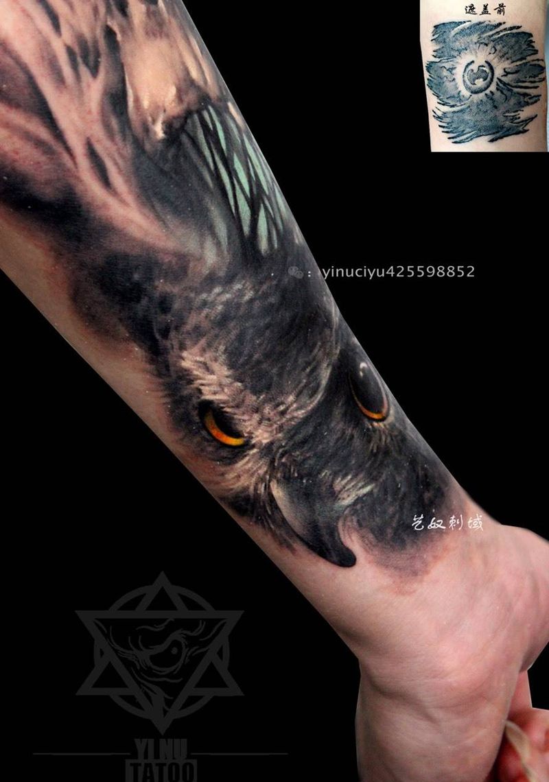原创设计遮盖纹身图片_成品手臂写实原创动物鬼神艺奴刺域纹身图案