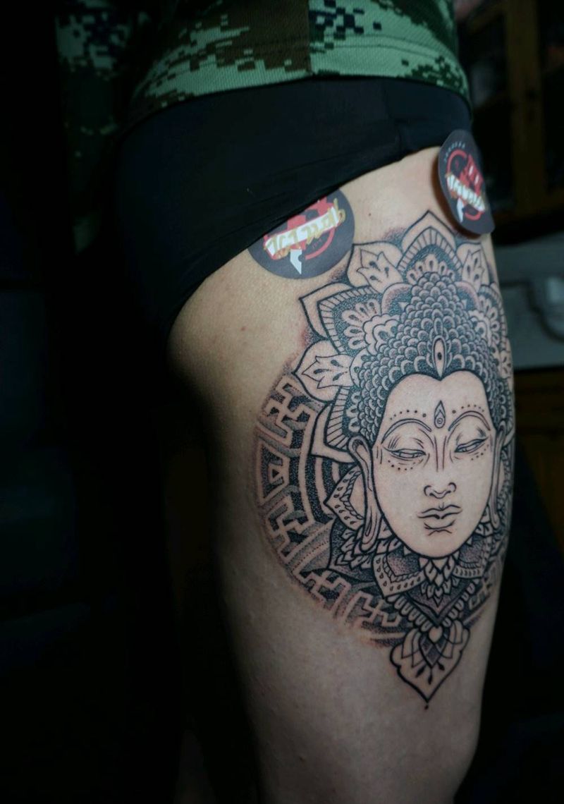 点刺佛像纹身图片_图腾点刺纹身图案