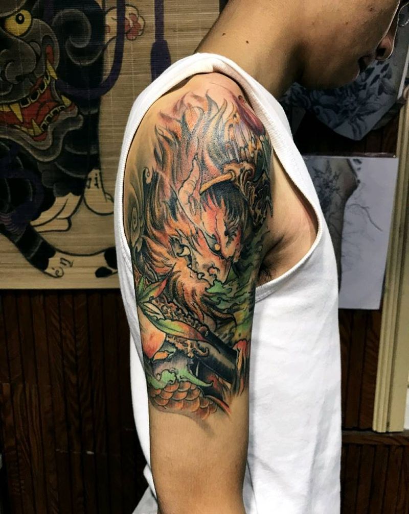 精雕  齐天大圣纹身图片_手臂新传统纹身图案