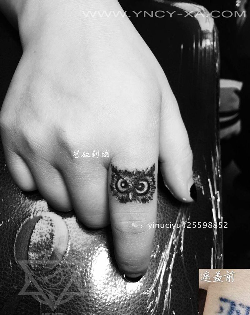 猫头鹰遮盖纹身图片_成品手部动物原创艺奴刺域纹身图案