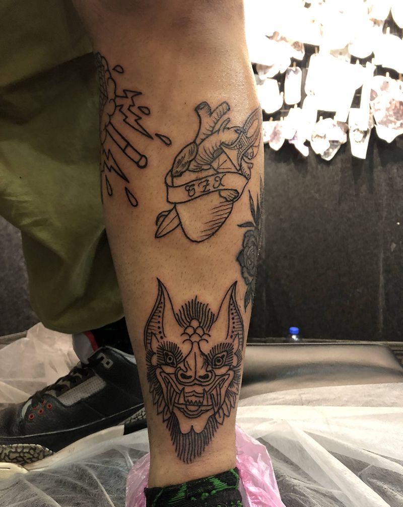 又拼一小腿纹身图片_Old School纹身图案