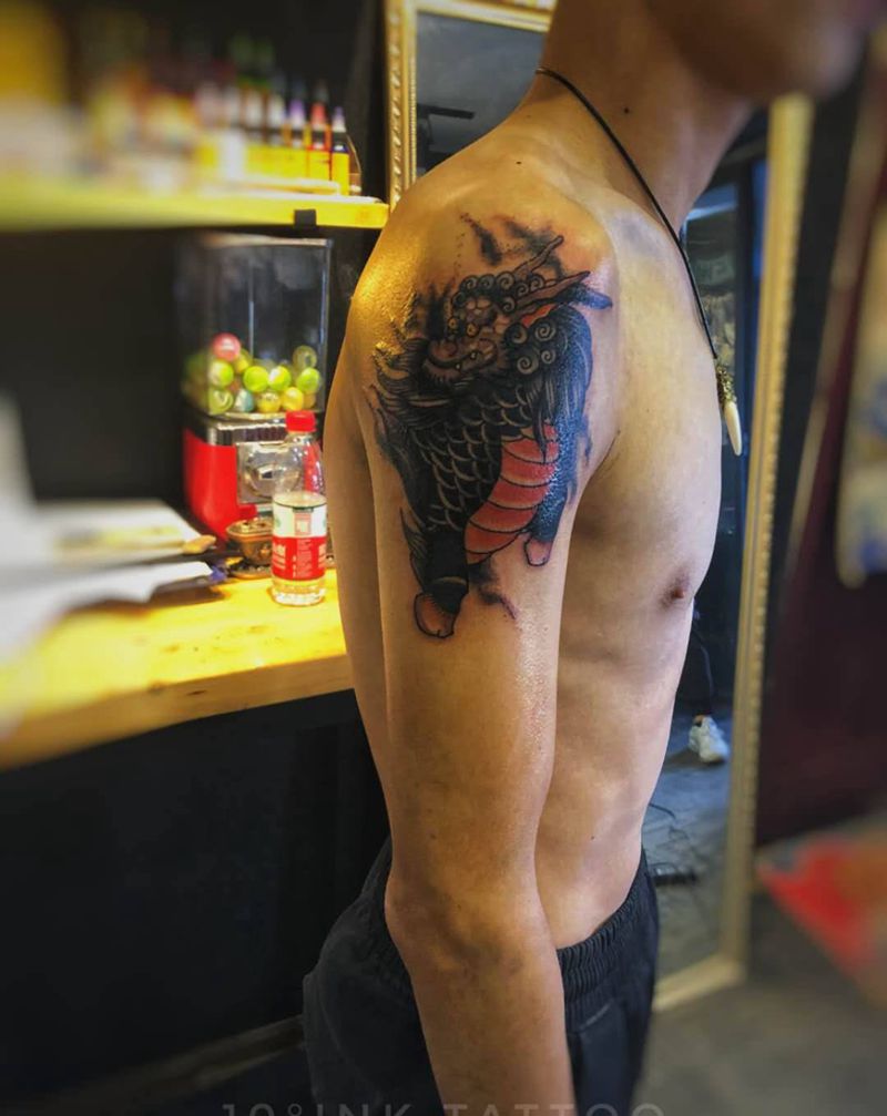 麒麟纹身图片_手臂Old School新传统纹身图案