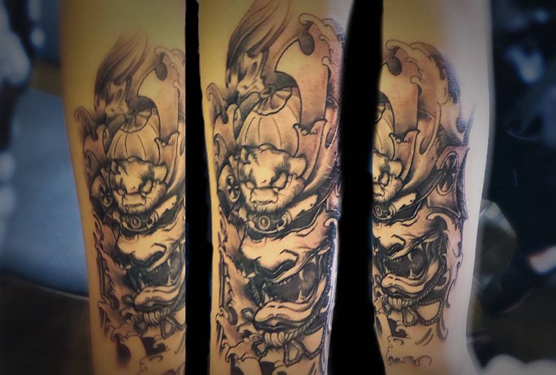 鬼舞者纹身图片_手臂老传统纹身图案