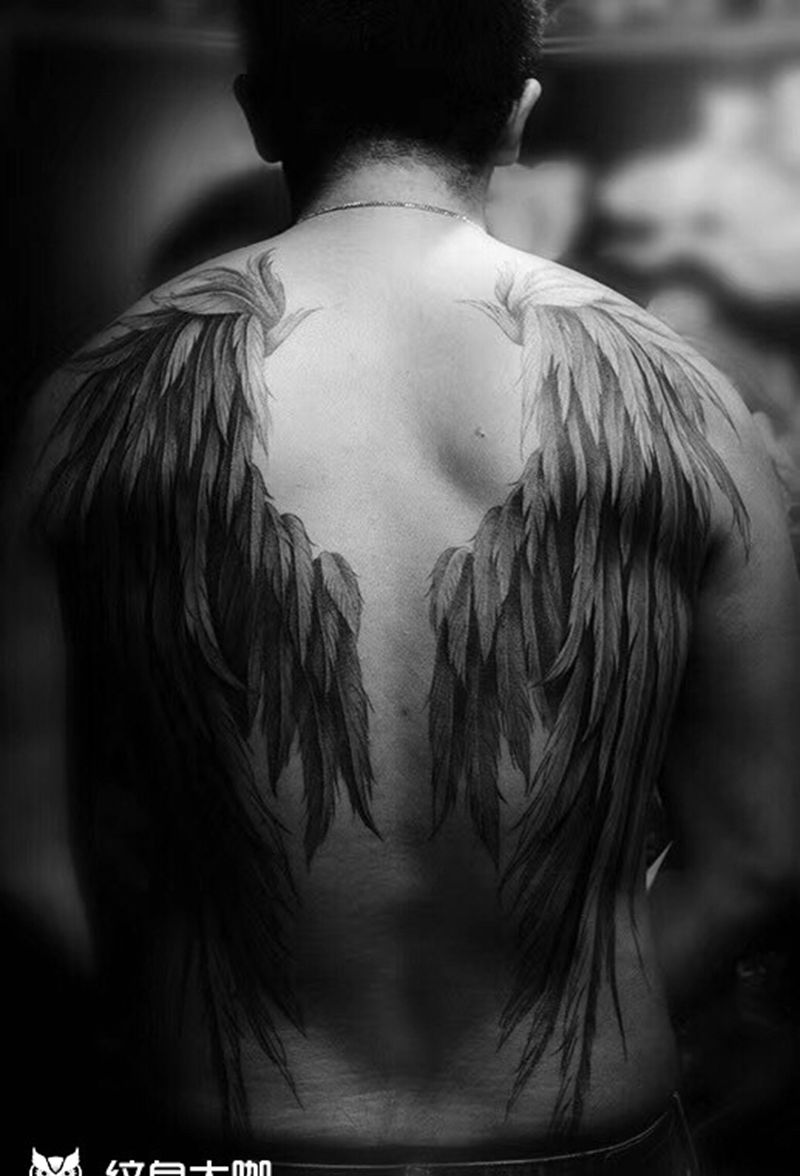 翅膀纹身图片_背部纹身图案
