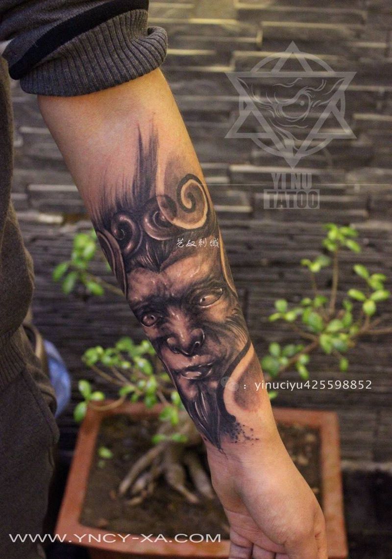 原创斗战圣佛纹身图片_成品手臂传统鬼神人物原创艺奴刺域纹身图案