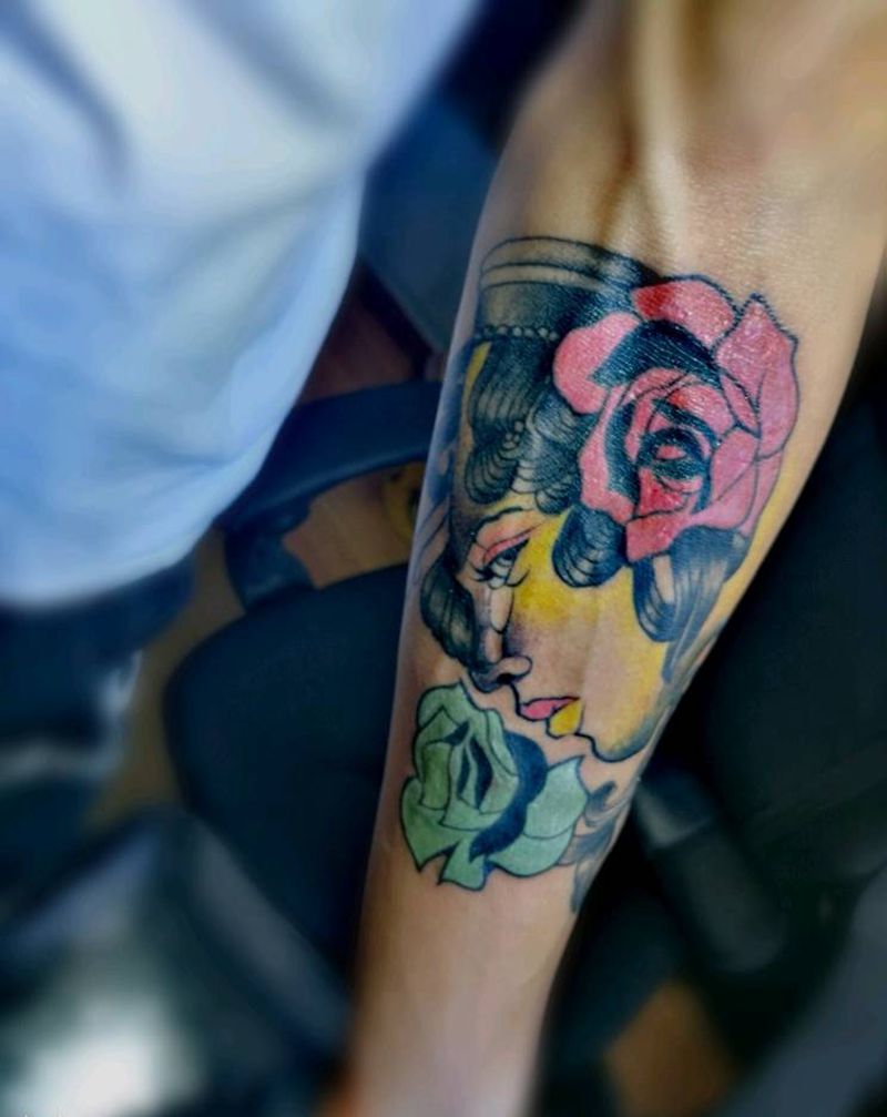 欧美大妞纹身图片_手臂欧美人物大理六刺青成品纹身图案