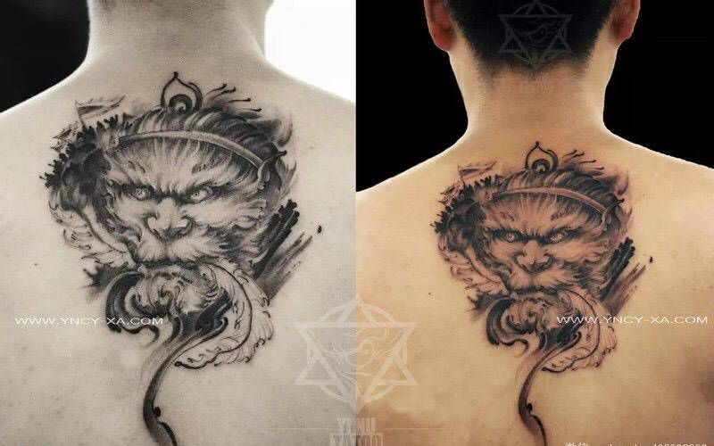 水墨齐天大圣纹身图片_成品胸部传统艺奴刺域纹身图案
