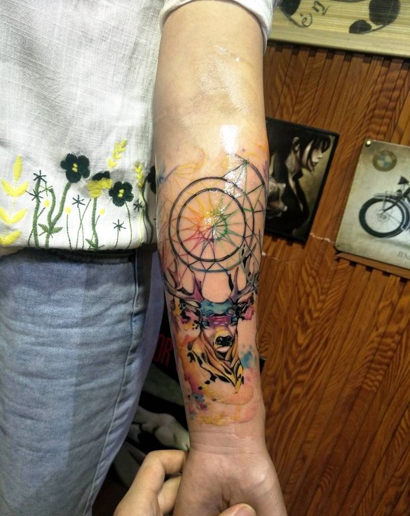 麋鹿纹身图片_清新几何成品纹身图案