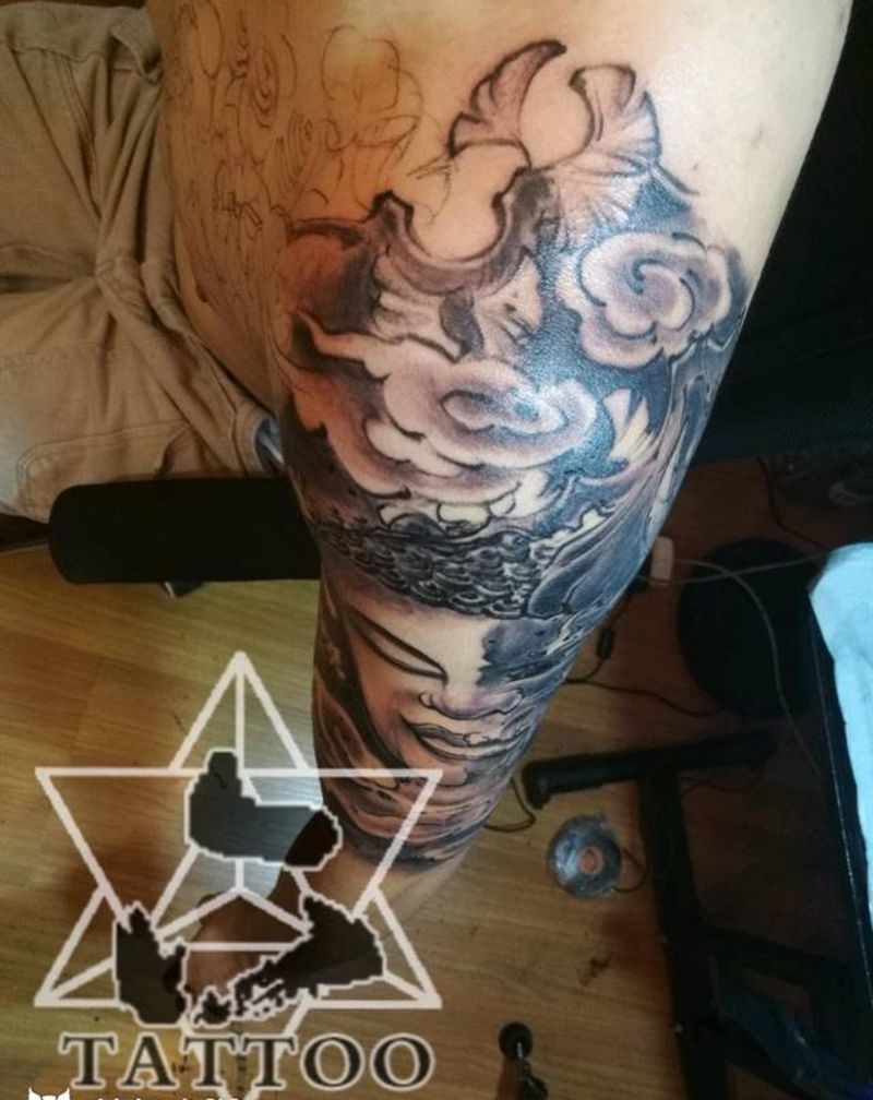 原创佛魔半甲纹身图片_传统大理六刺青成品纹身图案