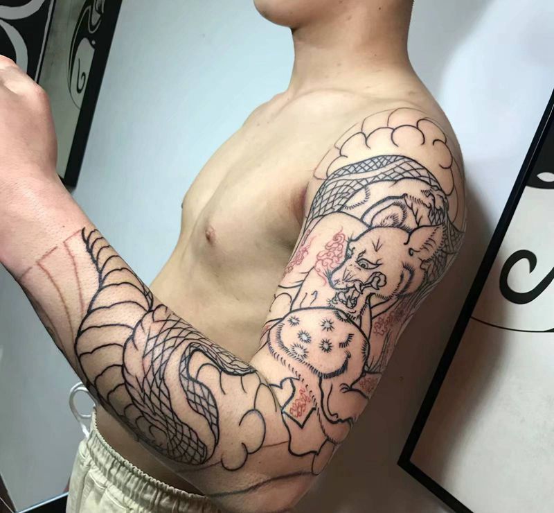 黄仙 青仙纹身图片_手臂老传统黄仙 青仙纹身图案