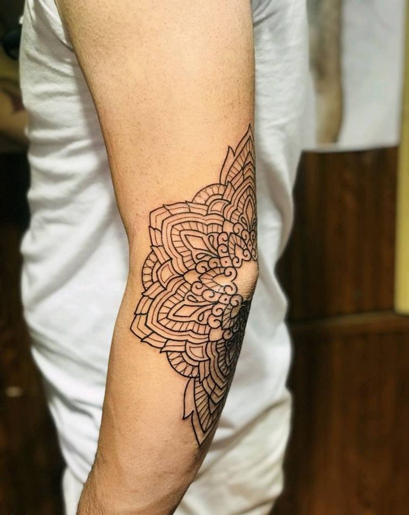 手肘梵花纹身图片_清新几何成品纹身图案