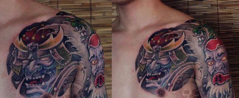 原创武士达摩半胛纹身图片_成品手臂传统原创艺奴刺域纹身图案