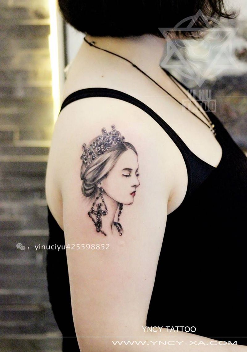 小清新美女纹身图片_成品手臂清新肖像人物艺奴刺域纹身图案