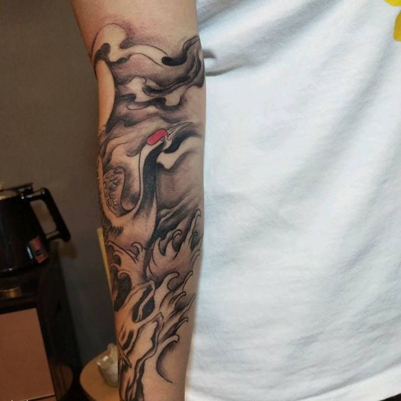 鹤纹身图片_手臂纹身图案