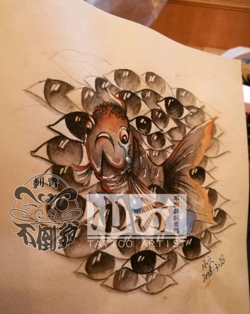 原创金鱼泪纹身图片