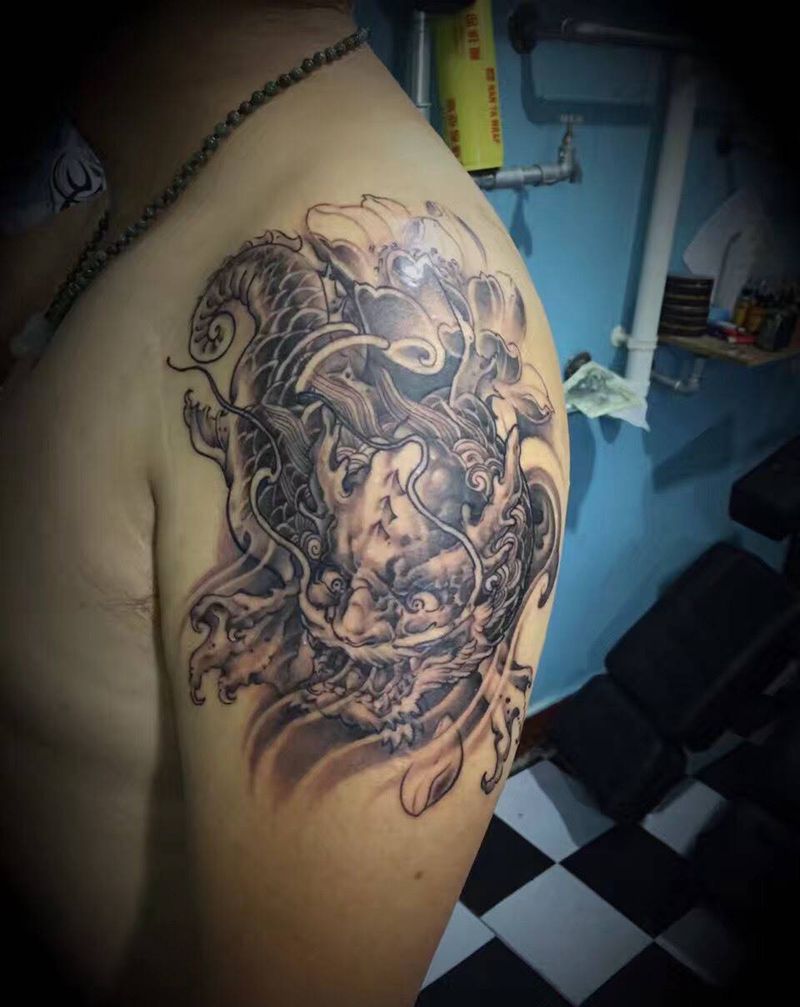 上古神兽螭吻纹身图片