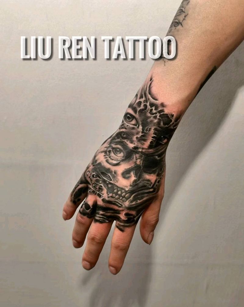 骷髅纹身图片_手部纹身图案
