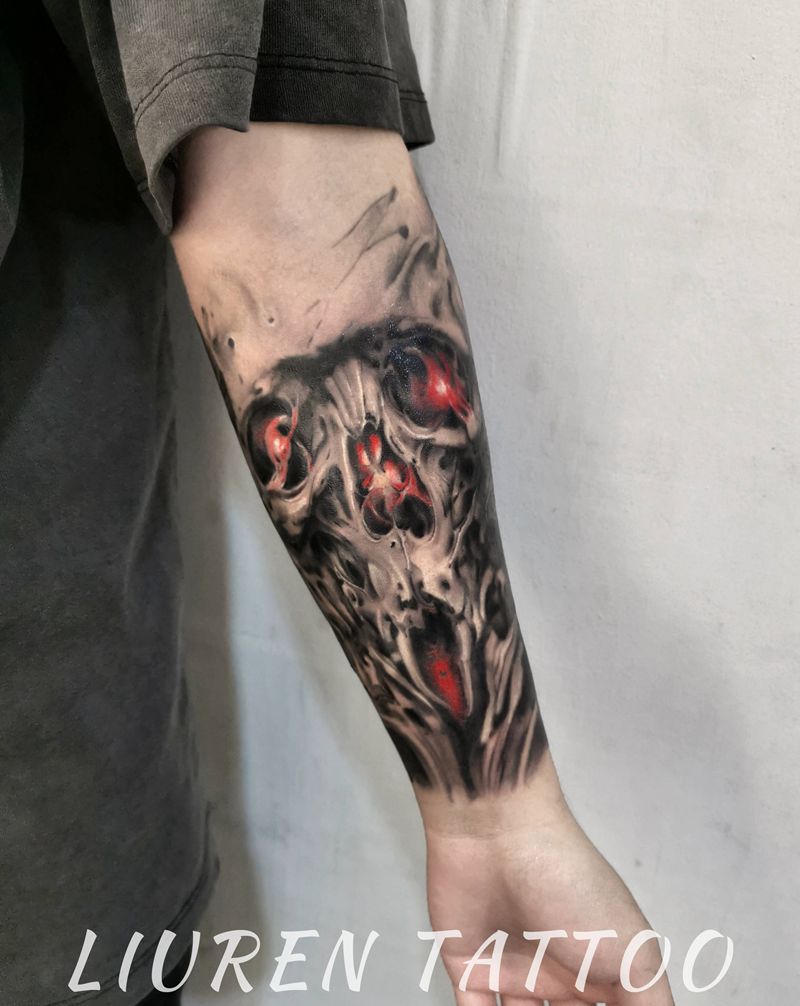 骷髅纹身图片_手臂欧美写实纹身图案
