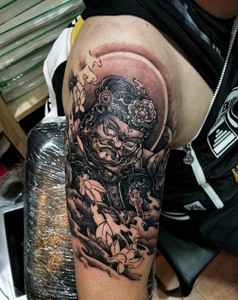 广目天王遮盖纹身图片_手臂传统人物成品纹身图案