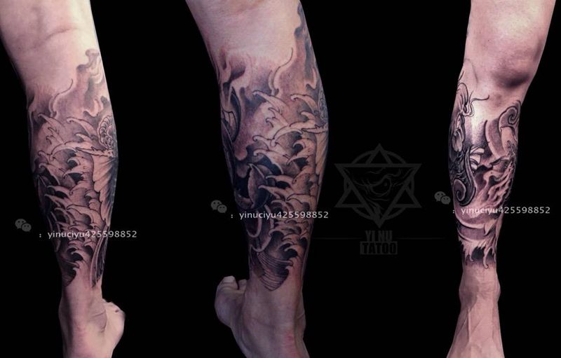 锦鲤遮盖未完纹身图片