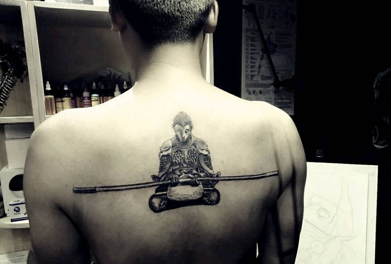 悟空纹身图片_背部传统人物鬼神成品纹身图案