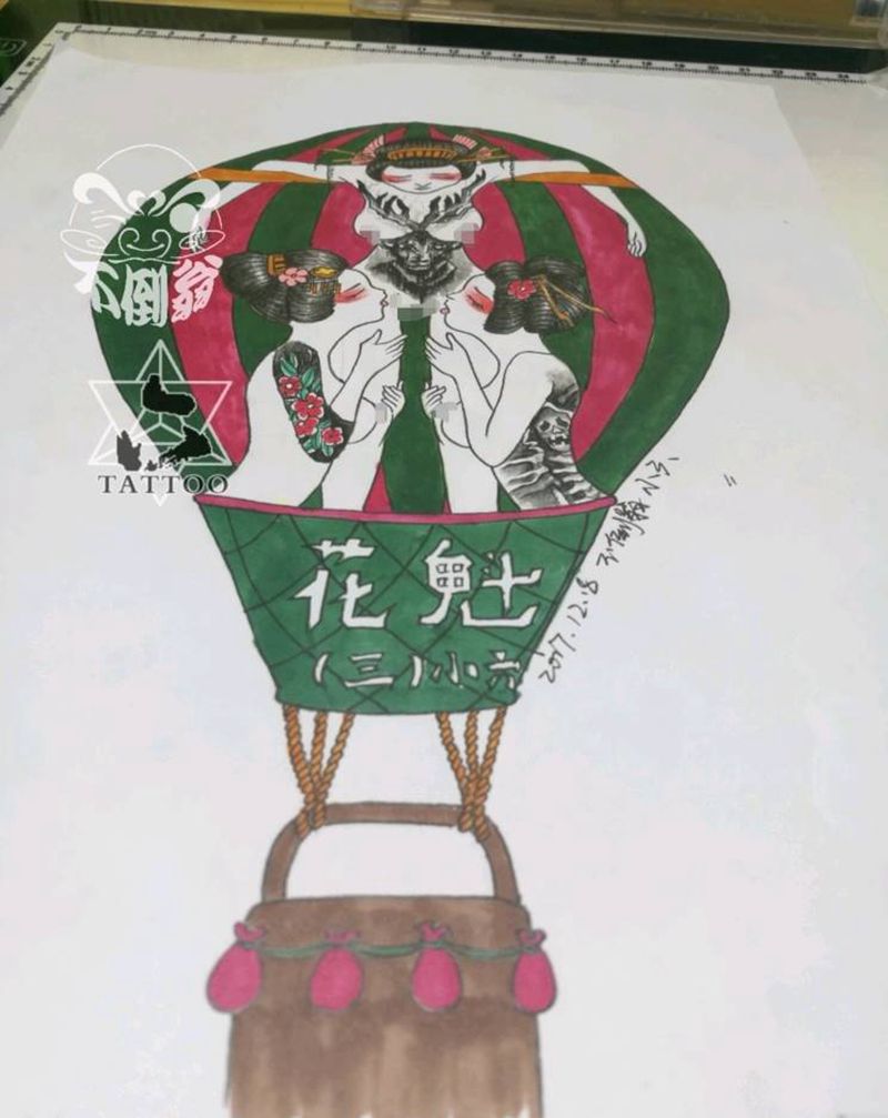 花魁（三）六子原创纹身图片_欧美传统清新人物大理六刺青不倒翁北京手稿纹身图案