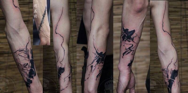 原创写意人物花臂遮盖纹身图片_成品手臂原创艺奴刺域纹身图案