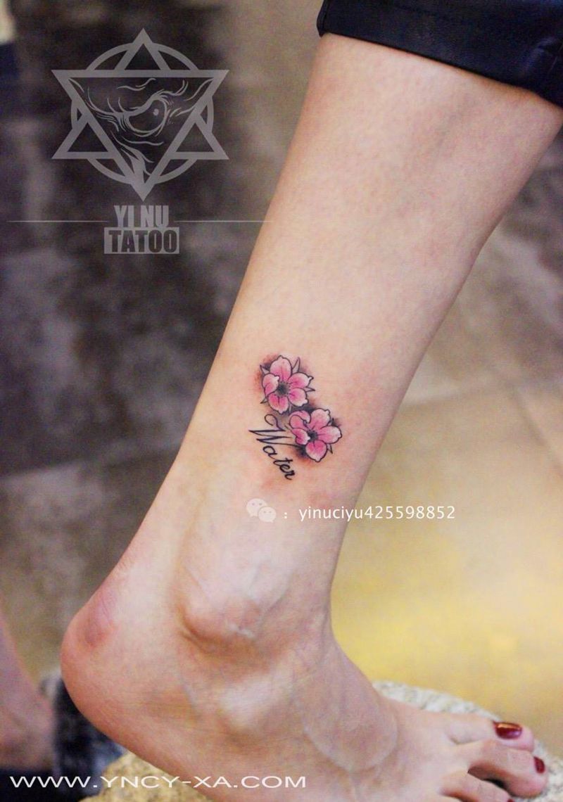 樱花纹身图片_成品腿部清新原创艺奴刺域纹身图案