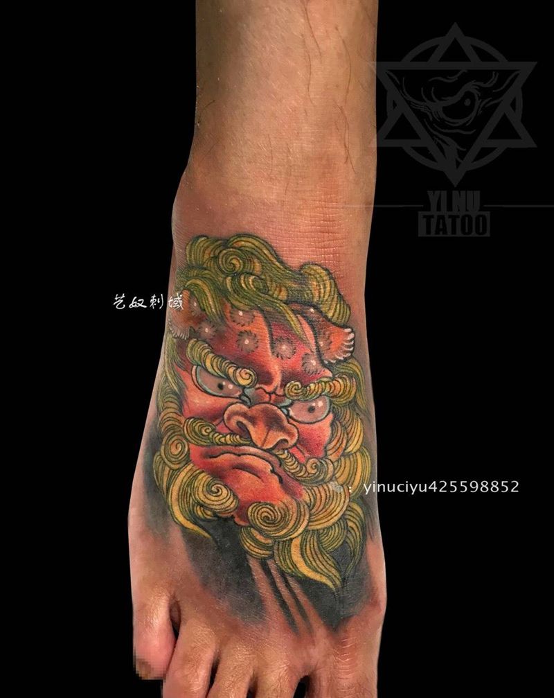 原创唐狮纹身图片_成品脚部传统动物原创艺奴刺域纹身图案