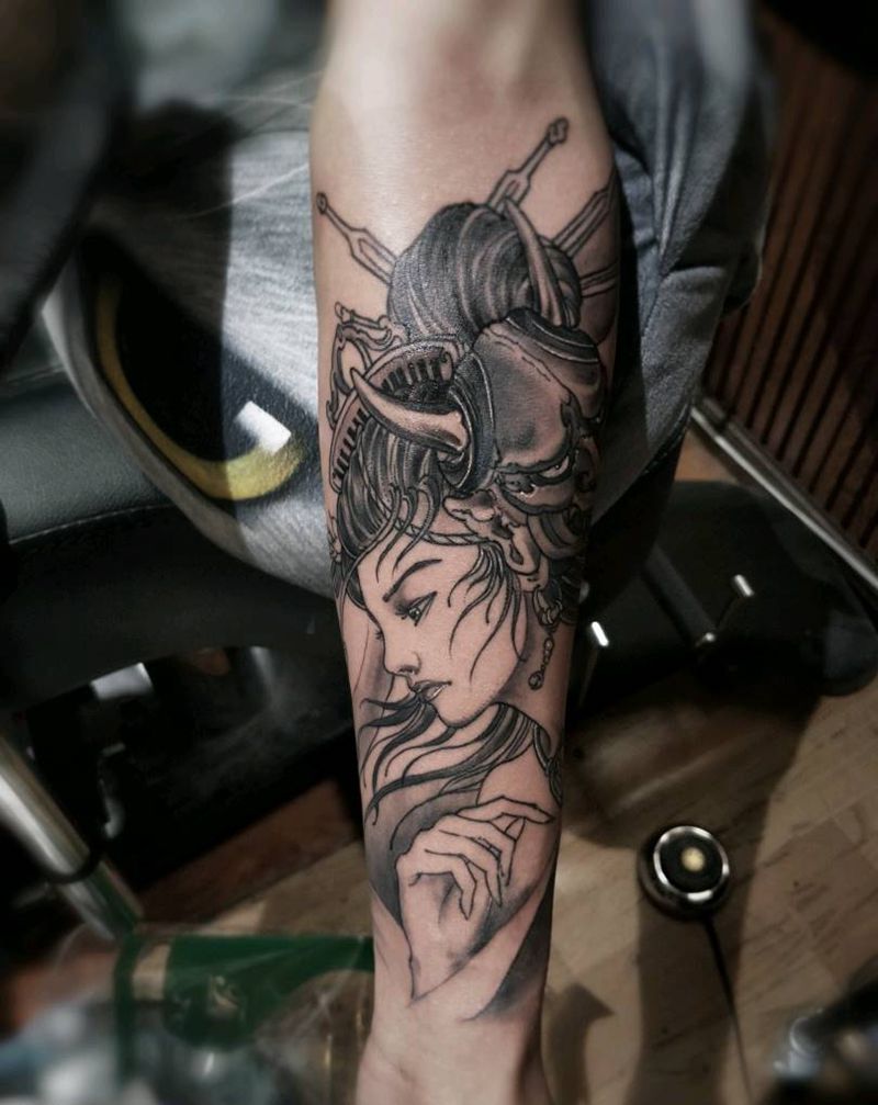 艺姬纹身图片_手臂人物成品纹身图案