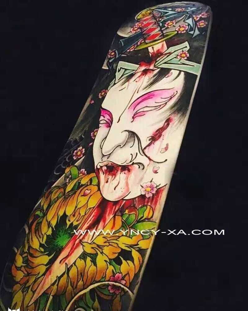 和尚老师原创滑板设计纹身图片_成品手稿传统人物艺奴刺域纹身图案