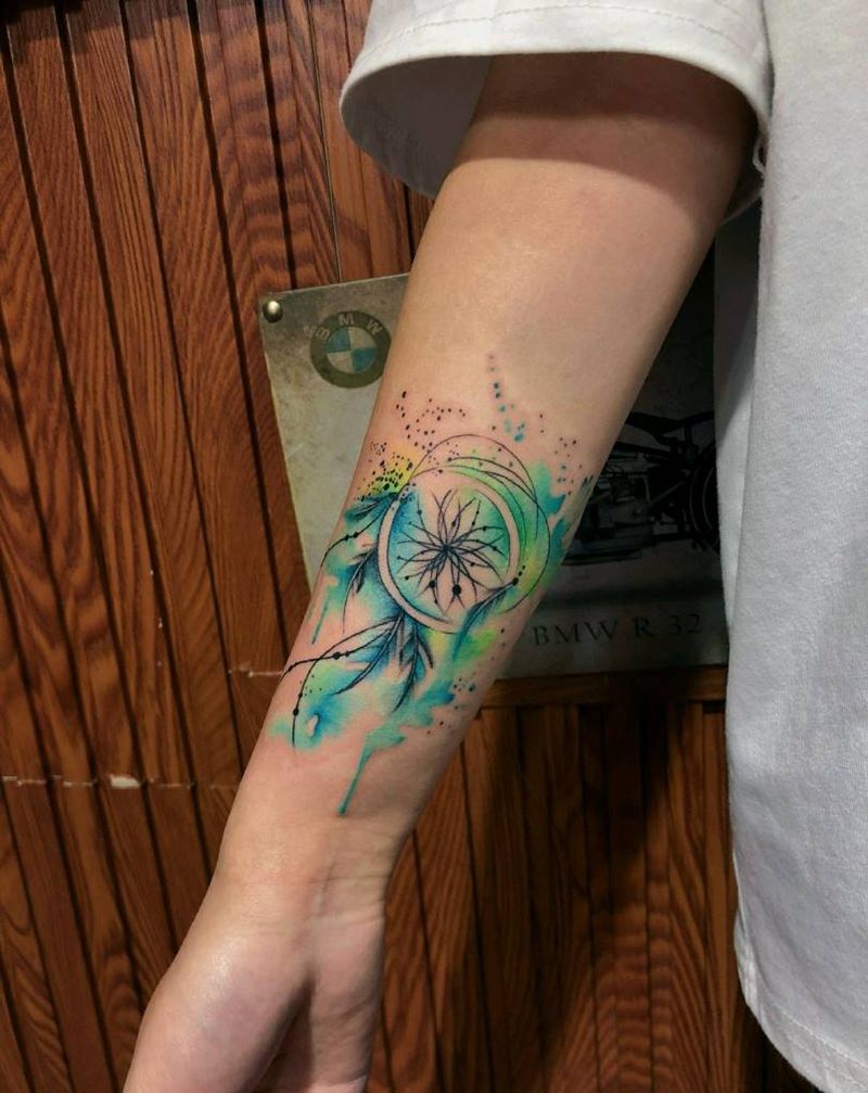 水彩  捕梦网纹身图片_手臂水彩纹身图案