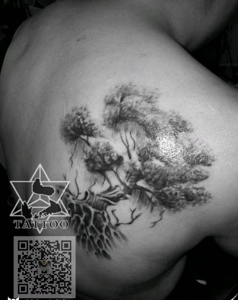 树纹身图片_背部欧美大理六刺青成品纹身图案