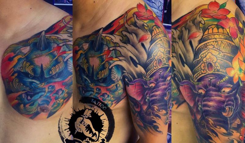 唐师象神纹身图片_成品胸部手臂传统动物纹身图案