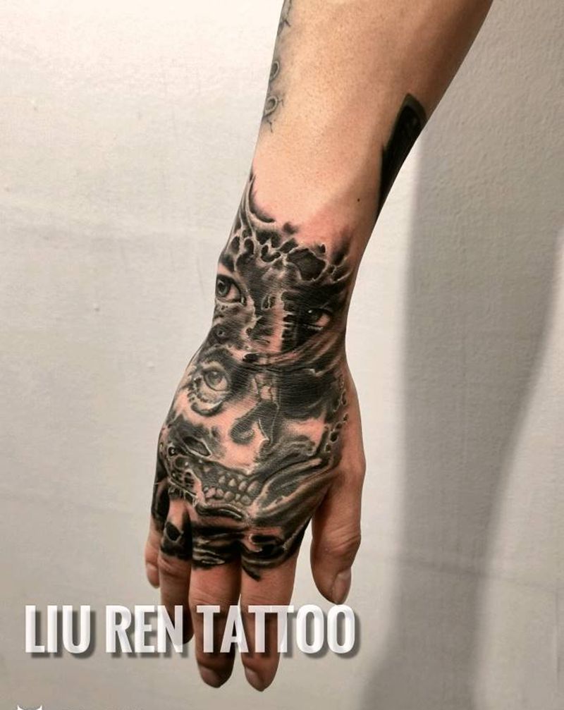 枯骨纹身图片_手部纹身图案
