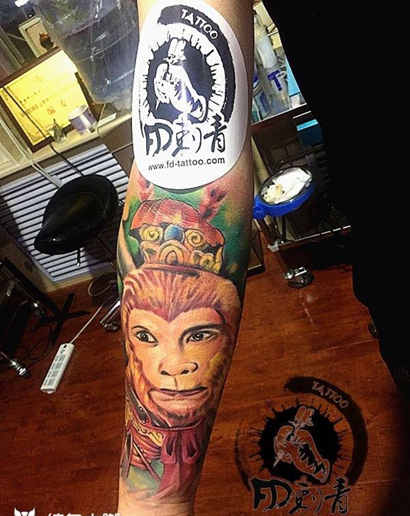 悟空纹身图片_成品手臂传统欧美刺青纹身图案