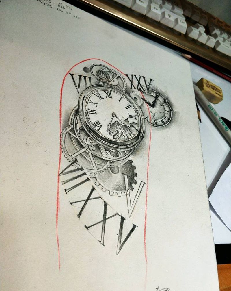 时间年轮纹身图片_手稿纹身图案