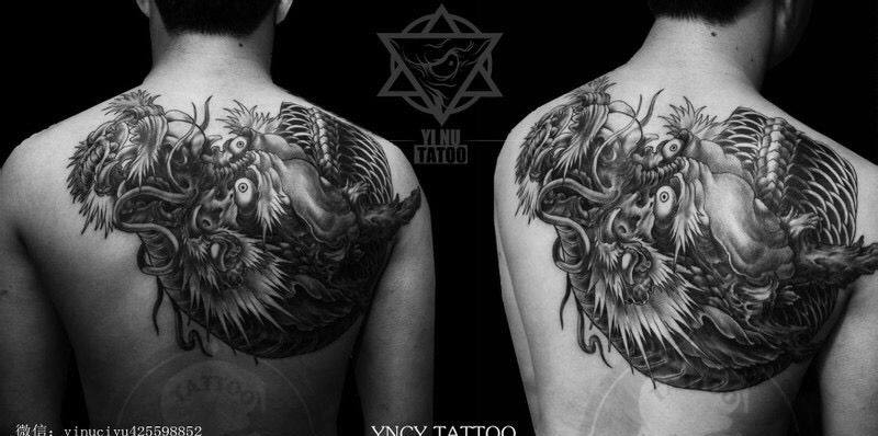 和尚老师原创龙纹身图片_成品背部传统鬼神动物艺奴刺域纹身图案