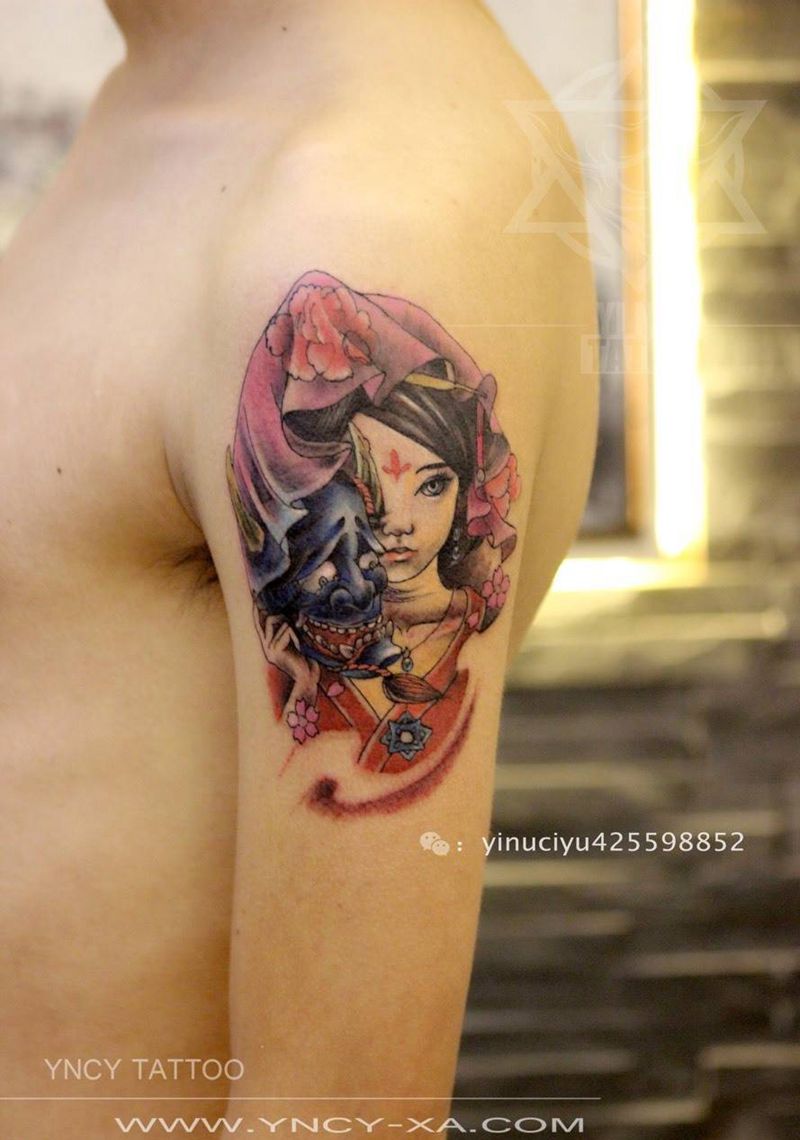 大臂作品纹身图片_成品手臂艺奴刺域人物纹身图案