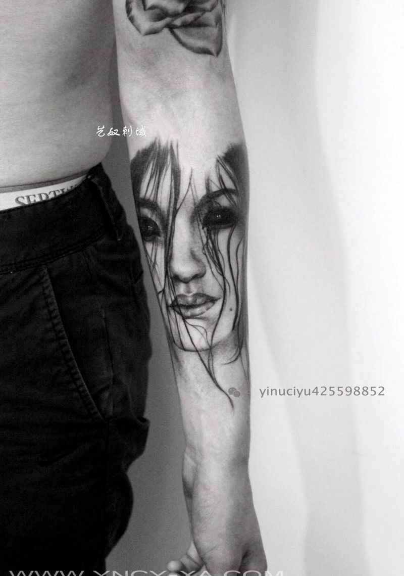 和尚老师原创花臂未完纹身图片_成品欧美原创艺奴刺域人物纹身图案