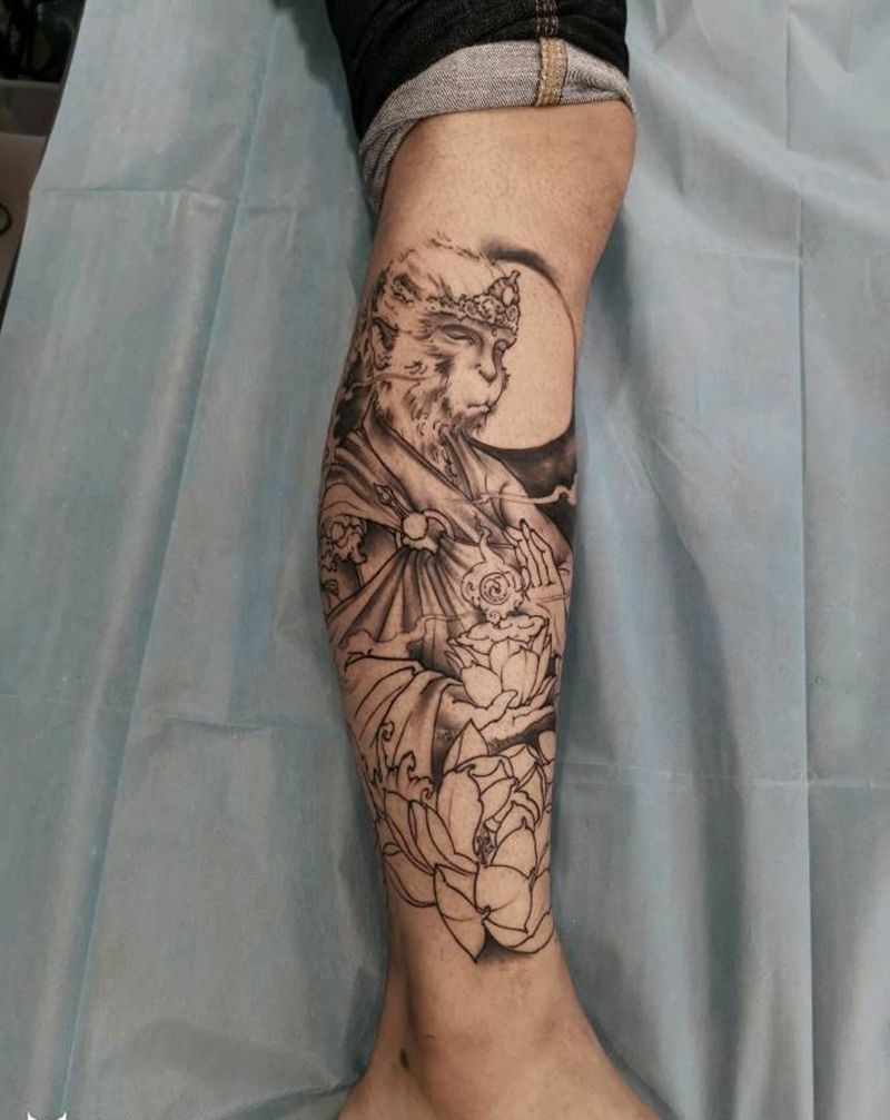 悟空纹身图片_腿部纹身图案