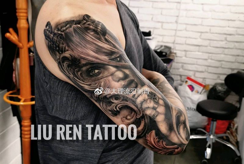 欧美肖像纹身图片_手臂欧美写实纹身图案