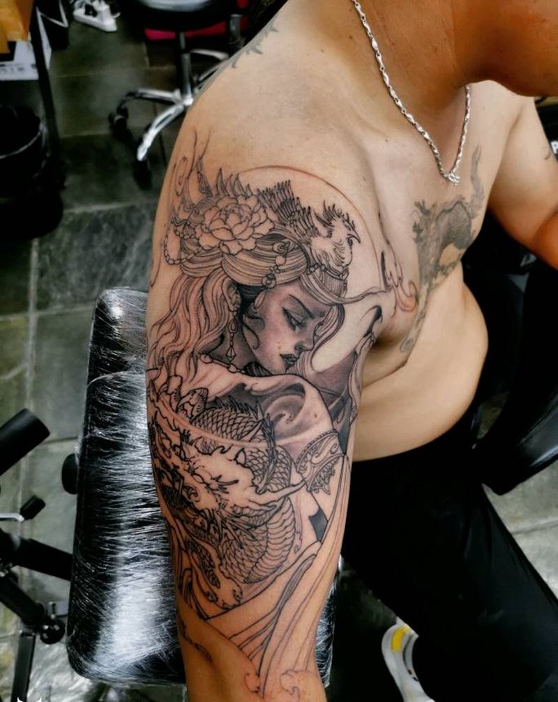 艺妓纹身图片_手臂新传统纹身图案