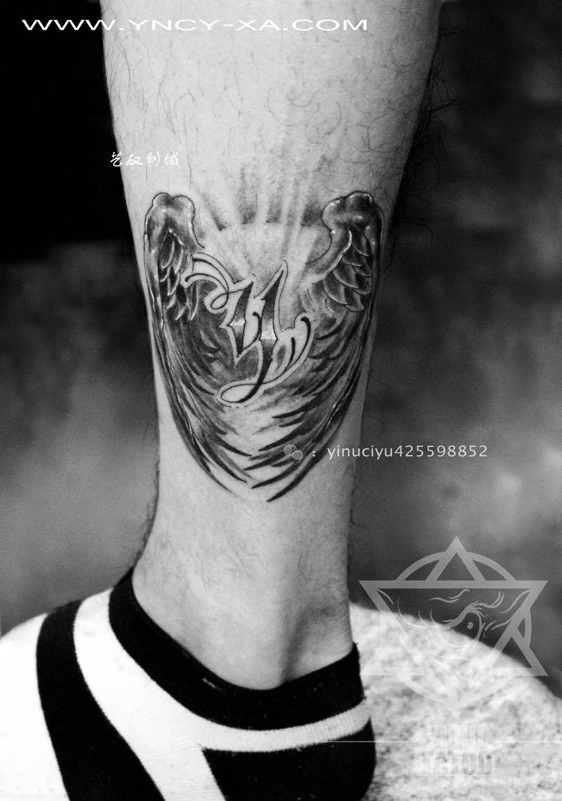 翅膀纹身图片_成品腿部传统原创艺奴刺域纹身图案